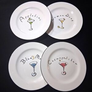 Pottery Barn Martini Plates Dishes Barware Set Of Four 7.5" Cocktail Snack
